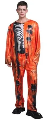 Zdjęcie produktu dla Kostium więźnia pomarańczowy z czaszką halloween dorosłych
