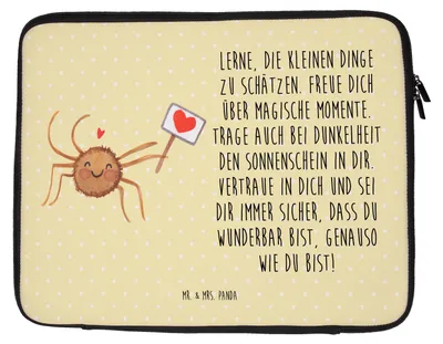 Produktbild von Mr. & Mrs. Panda Laptop Tasche Spinne Agathe Motivation 20 x 28 cm - Gelb Pastell - Geschenk, Laptophülle, Glück, Liebe, Hülle, Dankeschön, Case, Vertrauen, Laptoptasche