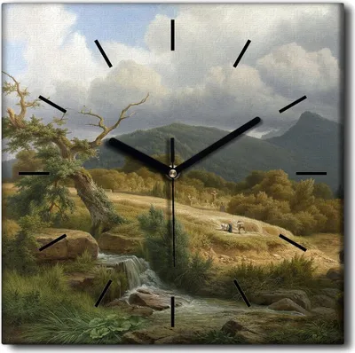 Produktbild von Coloray Uhr auf Leinwand 30x30 cm Wand Uhr Dekoration Wohnzimmer Segeltuch schwarze Hände -Landschaftswasserfall