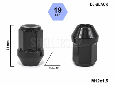 Obrázok produktu pre Matica kolesa M12x1,5 s kužeľom uzavretá, kľúč 19, HD2/S BLK, D6-BLACK, čierna, výška 34 mm