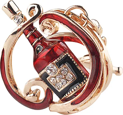 Produktbild von Niedlicher Weinflasche-Strass-Schlüsselanhänger, Schlüsselanhänger, Tasche, hängender Ornament-Anhänger, Geschenk-Rot