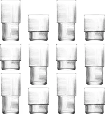 Produktbild von 12pc Helen Stapelbare Highball-Gläser & Whisky-Becher-Set - Groß Glas Wasser Gin Saft Cocktail Trinken Hi Ball Trinkgläser Glaswaren Set - Von LAV