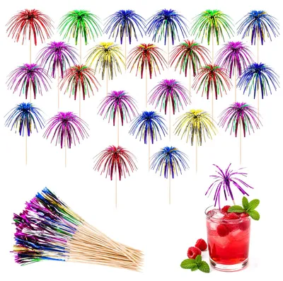 Productafbeelding van Houten cocktailprikkers - 200 stuks met palmdecor - voor drankjes en snacks - 17 cm - 6 kleuren