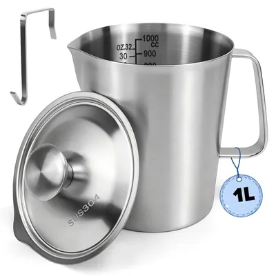 Messbecher 1L Edelstahl mit Deckel und Griff