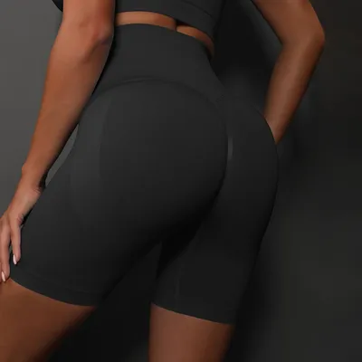 Produktbild von Yoga-Shorts mit hoher Taille, atmungsaktive Fitness-Shorts, schwarz, S