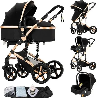 Immagine prodotto di Passeggino per bambini, funzionalità 3 in 1, design semplice e pieghevole, 588-BLACKGOLD