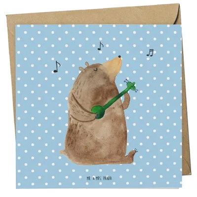 Produktbild von Mr. & Mrs. Panda Glückwunschkarte Bär Lied - Blau Pastell - Geschenk, Valentinstag, Partner, anlasskarte, doppelkarte, Klappkarte, Grußkarte, faltkarte, Herz, Spruch