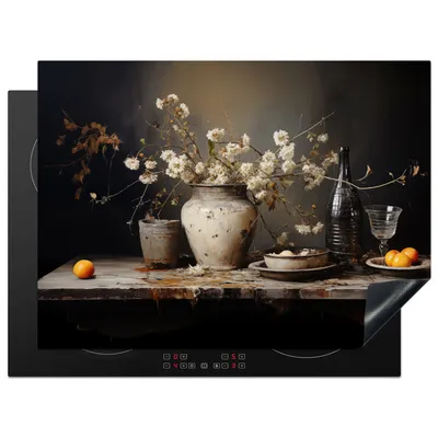 Produktbild von KitchenYeah© Herdabdeckplatte Stilleben - Blumen - Blumenstrauß - Vase - Wein , 71x52cm, Küche Deko, Glaskeramikkochfeld Herdabdeckung, Abdeckplatte fùr Kochfeld