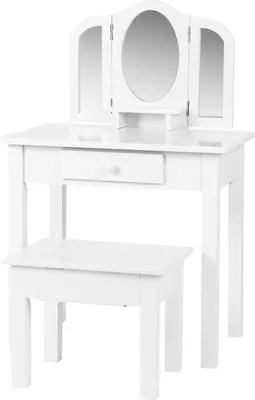 Produktbild von Schminktisch Schminktisch Mädchen Schminktisch Kinderzimmer mit Spiegel und Hocker weiß