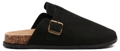 Produktbild von Damen Wildlederpantoffeln Slip On Hausschuhe Rona in Schwarz Gr.38