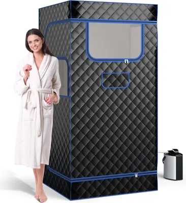 Produktbild von COSTWAY Tragbare Dampfsauna für Zuhause, Ganzkörpersaunabox mit 3-Liter-Dampfgenerator, leichtes Saunazelt für 1 Person, 91*91*183 cm