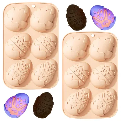 Produktbild von 2er Set Silikon Osterei Formen 6 Hohlräume 3D Backform für Schokolade Süßigkeiten Gelee