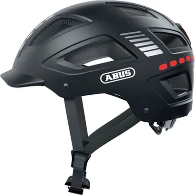 Produktbild von ABUS Fahrradhelm mit Licht - Hyban 2.0 LED - Vorder- und Rücklicht & robuste Hartschale - für Damen und Herren - Schwarz Matt, Größe L (56-61 cm)