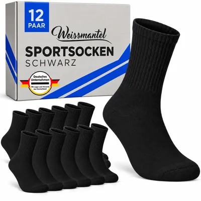 Produktbild von Weissmantel Tennissocken Herren Schwarz 43-46 Baumwolle Bequeme Sportsocken für Herren - Atmungsaktiv und Strapazierfähig - Perfekte Passform