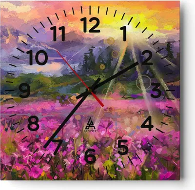 Produktbild von Wanduhr - Quadrat - Glasuhr - Berge Blumen Blumen - 30x30cm - Schleichendes Uhrwerk - Lautlos - zum Aufhängen bereit - Dekoration Modern - Wanddekoration aus Glas - C4AC30x30-4029