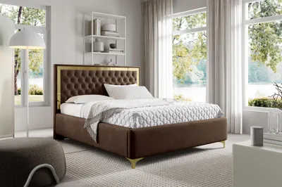 Produktbild von MEBLINI Arona Gold Polsterbett 180x200 mit Stauraum - Lattenrost und Bettkasten - Kopfteil Bett mit Stauraum - Doppelbett - Stauraumbett - Betten - 180x200 - Braun Samt ohne Matratze