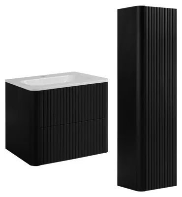 Productafbeelding van Badmeubelset: kast 60 met wastafel en hoge kast, zwart, 60,30 x 48,4 x 43,7 cm