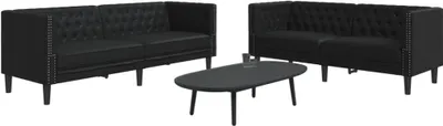 Produktbild von "2026 Promotion" 2-tlg. Chesterfield-Sofa-Set - Wohnlandschaft - Schwarz Kunstleder - Klassische Sofas CC11454