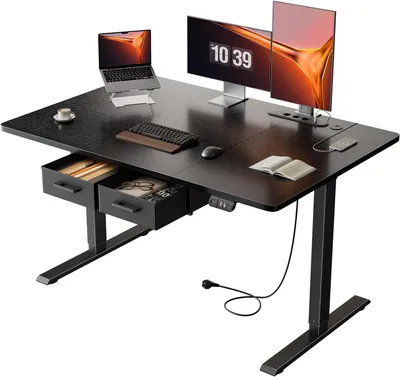 Immagine prodotto di Scrivania regolabile in altezza - Scrivania da lavoro ergonomica - Presa di corrente integrata - 120 x 80 cm - Nero
