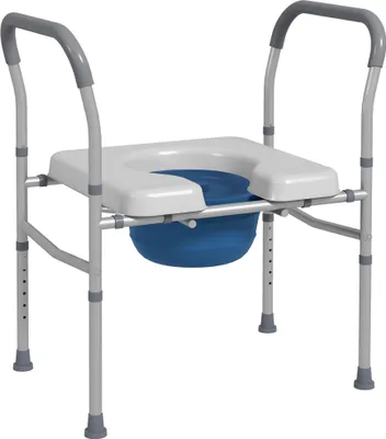 Image de HOMCOM Siège de toilette percé multifonctionnel 4 en 1 avec hauteur réglable, siège rembourré avec poignée charge max. 136 kg gris