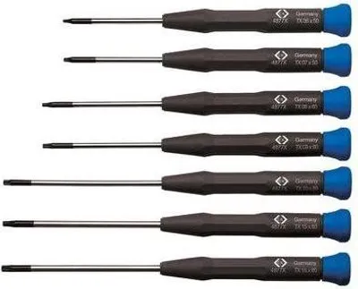 Image de C.K Elektronik Jeu de tournevis 7 pièces, pour vis Torx, composé de : TX06 - TX07 - TX08 - TX10 - TX15 - (T4877 PX)