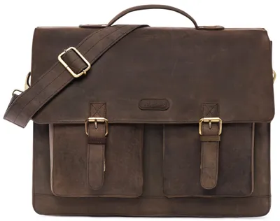 Produktbild von LEABAGS Leder Aktentasche Herren & Damen I Echtleder Laptoptasche bis 15 Zoll I Umhängetasche mit Schultergurt I Schultertasche I Messenger Bag I Arbeitstasche I Lehrertasche I Nature Dunkelbraun