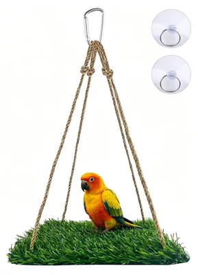 Image de Hamac pour oiseaux avec corde réglable, gazon artificiel, perchoir, accessoires pour cage pour oiseaux et hamsters, 24,9 cm