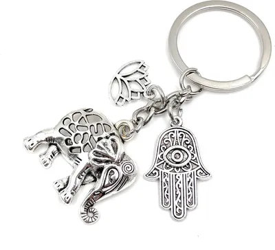 Produktbild von Onwomania Elefant Lotusblüte Fatimas Schlüsselanhänger Metall Glücksbringer in Alu Geschenkbox, ideal zum Verschenken