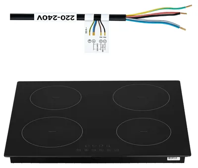 Image de Plaque de cuisson à induction SucceBuy avec 4 zones de cuisson (rondes) – Plaque de cuisson à induction encastrable de 7200 W, avec 9 niveaux de puissance,tactile LED, surface en verre-céramique et système de sécurité enfant, idéale pour la cuisine et les camping-cars