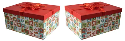 Immagine prodotto di Set di 2 scatole regalo pieghevoli per Natale – 37x28x18 cm | Scatola di alta qualità con coperchio e fiocco | Grande scatola per conservazione e confezionamento regalo, ideale per creare "l'attesa" – Stabile e riutilizzabile