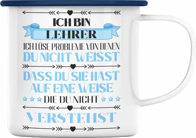 Produktbild von Trendation - Lehrer Geschenk Emaille Tasse Abschied Abschiedsgeschenk Grundschullehrer Spruch (Blau)