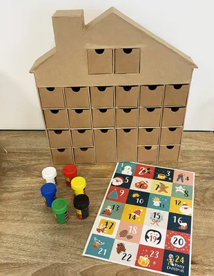 Image de Kit DIY complet calendrier de l'Avent maison en papier mâché avec peinture et stickers