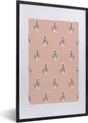Produktbild von MuchoWow® MuchoWow® Gerahmtes Poster Affe - Muster - Pastell 40x60 cm - Poster mit zchwarzem Bilderrahmen - Poster in Rahmen
