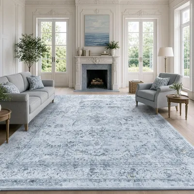 Productafbeelding van Wasbaar vloerkleed, modern design, 200x300 cm, blauw, geschikt voor de woonkamer