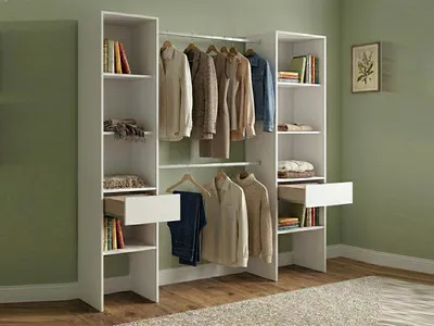 Image de Siony - Grande Armoire, 160x185h cm Blanc, 2 Tiroirs