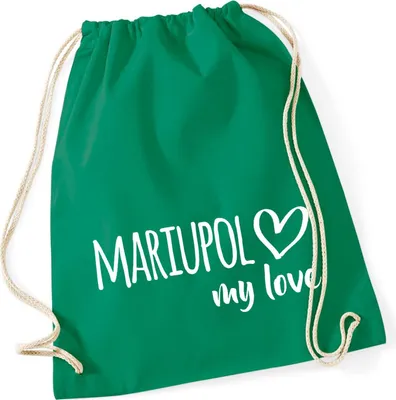 Produktbild von Huuraa Turnbeutel Mariupol my love 12 Liter Kelly Green Baumwolle Rucksack Geschenkidee