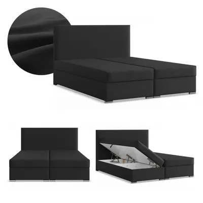 Produktbild von Boxspringbett 140x200 mit 2 Bettkästen, Kontinentales Bett mit Bonell Matratze, Doppelbett mit Kopfteil, Geflecht, Schwarz, ZONZA 140 x 200
