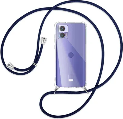 Produktbild von Handykette Backcover-Schutzhülle mit Band (Metall silberfarben) für Motorola Edge 30 Neo (Edge 30 Lite) - dunkelblau