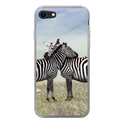 Produktbild von MuchoWow® Handyhülle Schutzhülle Hülle für iPhone 7 Zebras - Gras - Schwarz - Weiß Silikon Softcase Handy Hülle - Kartenhalter