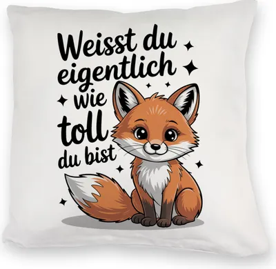 Produktbild von Fuchs Kuschelkissen mit Spruch Weißt du eigentlich wie toll du bist