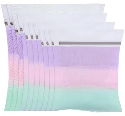 Image de Filet de lavage pour machine à laver, lot de 10 | Maille fine et grossière | 4 tailles différentes | Réutilisable | Adapté au sèche-linge
