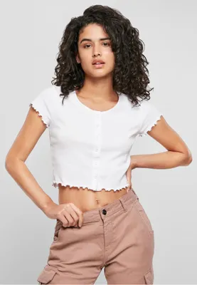 Produktbild von Urban Classics Ladies - Cropped Button Up Rib Top weiß - 4XL