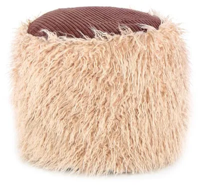 Image de Pouf Bobtail 100 en Fourrure artificielle beige et velours côtelé