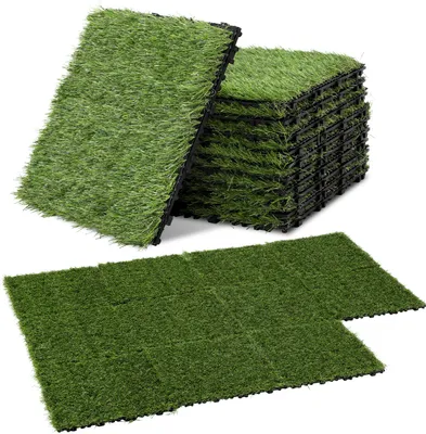 Image de Dalles en gazon synthétique Izrielar 30 x 30 cm, 22 pièces (2 m²) – Dalles à clipser Dalles pour terrasse Dalles pour balcon avec drainage et système d'emboîtement