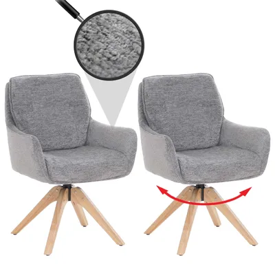 Produktbild von 2er-Set Esszimmerstuhl HWC-Q37, Küchenstuhl drehbar Auto-Return, Stoff (680g/m²) Chenille Holz MVG grau