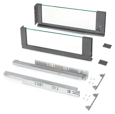 Imagen del producto de Cajón exterior Emuca Vertex, capacidad de 40 kg, con elemento de sujeción para vidrio, altura de 178 mm, longitud de 500 mm