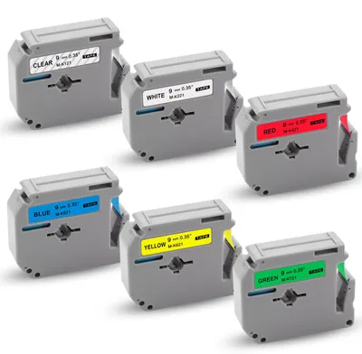 6x Etikettenband 9mm x 8m für Brother P-Touch, 6 Farben