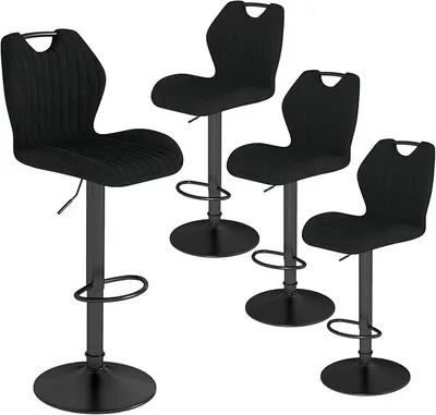 Produktbild von Barhocker, Höhenverstellbar 360° Drehbar, Gepolsterter Barstuhl und Küchenhocker aus Stoff mit Rückenlehne und Fußstütze, für Küche, Theke, Esszimmer, Bar