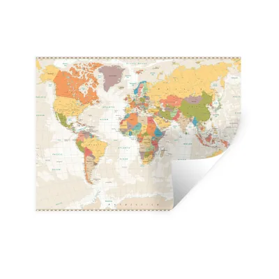 Produktbild von MuchoWow® Wandtattoo Wandsticker Wandaufkleber Weltkarte - Retro - Farben - Pädagogisch - Statistisch 120x90 cm Selbstklebend und Repositionierbar - Aufkleber
