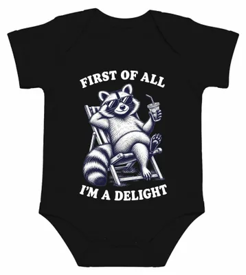 Imagen del producto de Body para bebé, color , con estampado de un mapache con gafas de sol, marca "Delight", talla 12/18 meses